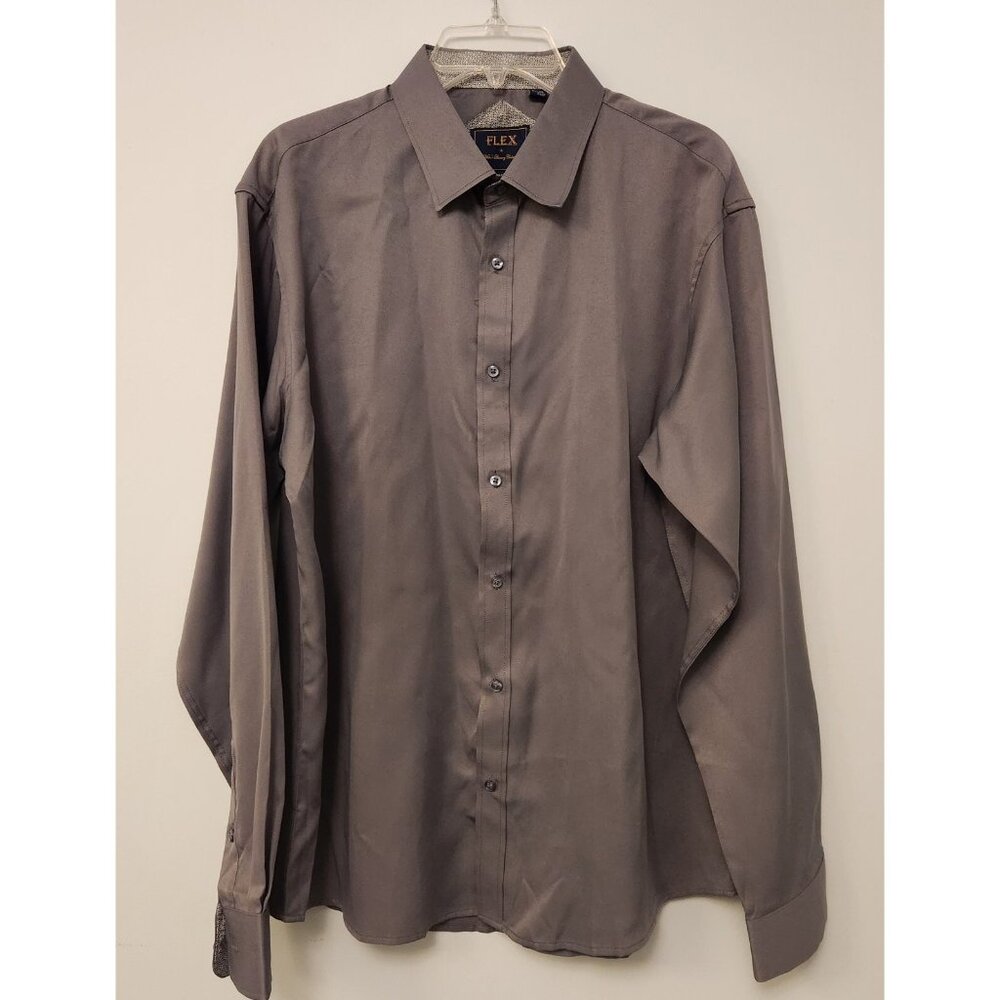 Flex Luxury Collection Flip Cuff Shirt Long Sleeve Button Up Gray Mens XL EUC‎